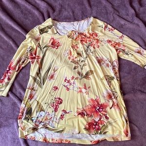 Belle by Kim Gravel long sleeve rayon/spandex material. Very soft.